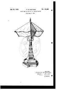 Wrought Iron & Art Glass Fixture Lamp Design Patent D 81661-1