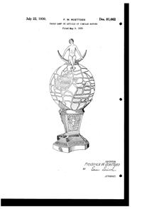 Wrought Iron & Art Glass Fixture Lamp Design Patent D 81662-1