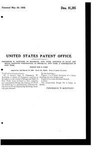 Aljac Art Metal Products Lamp Design Patent D 81205-2