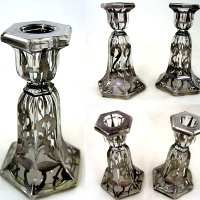 Heisey #  33 Skirted Panel Child's Candlesticks w/ Silver Overlay